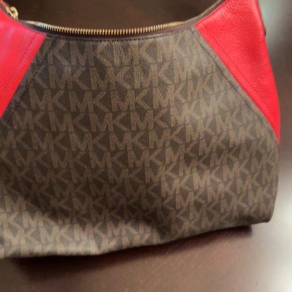 NWOT - Michael Kors Hobo Handbag - Brown with Red Trim and Red Handle - Picture 2 of 3